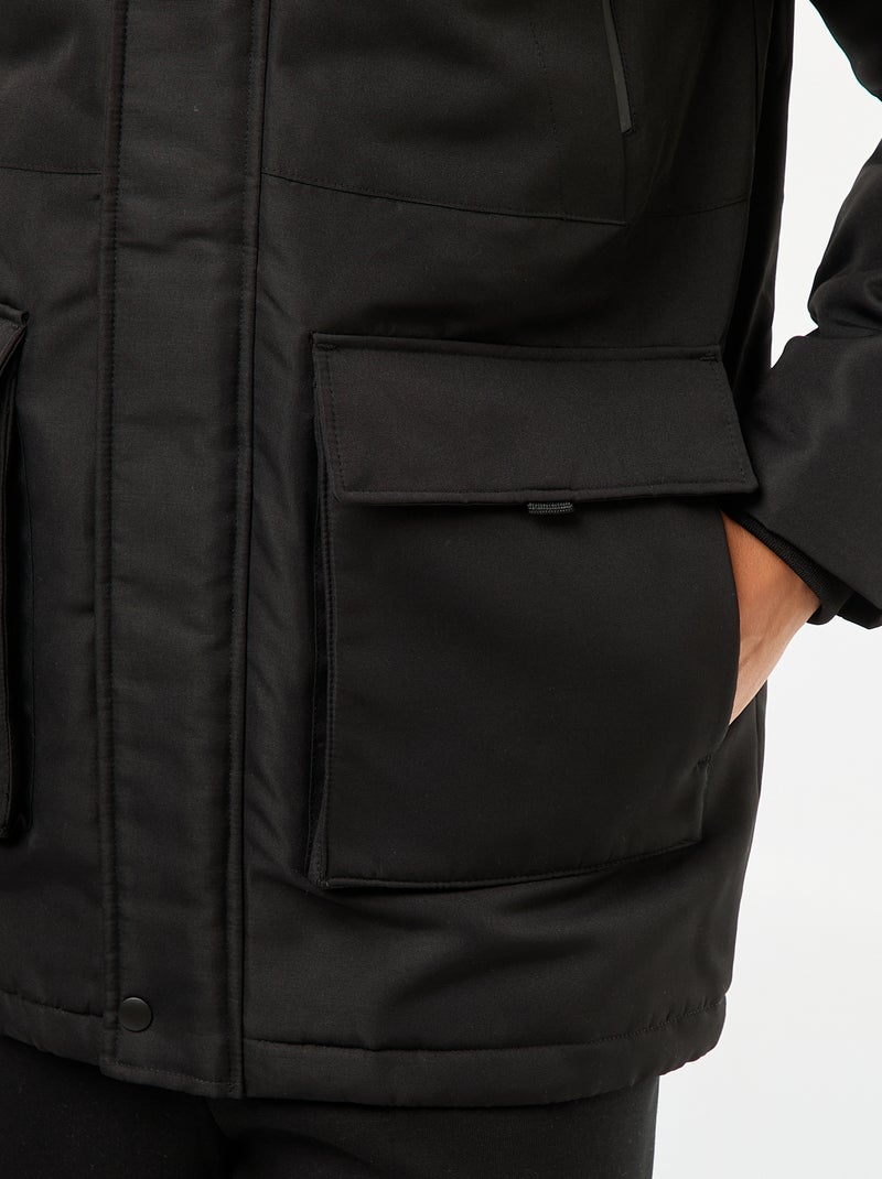Parka con capucha de largo medio Negro - Kiabi