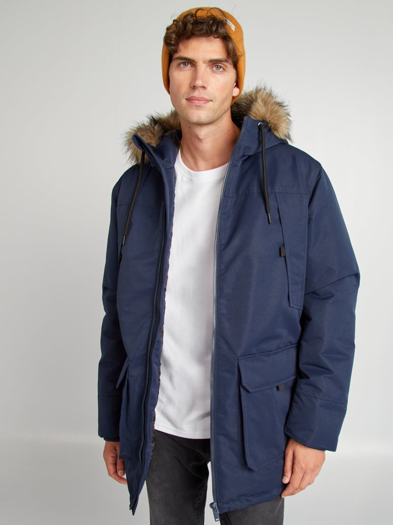 Parka con capucha de pelo sintético AZUL - Kiabi