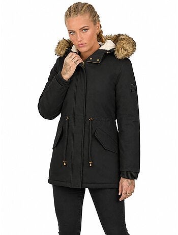 Parka con capucha de piel sintética ampurieak – canadian peak
