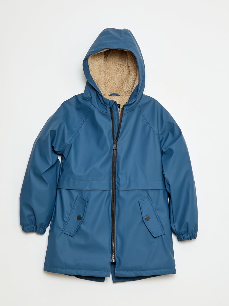 Parka con capucha efecto borreguito Azul - Kiabi