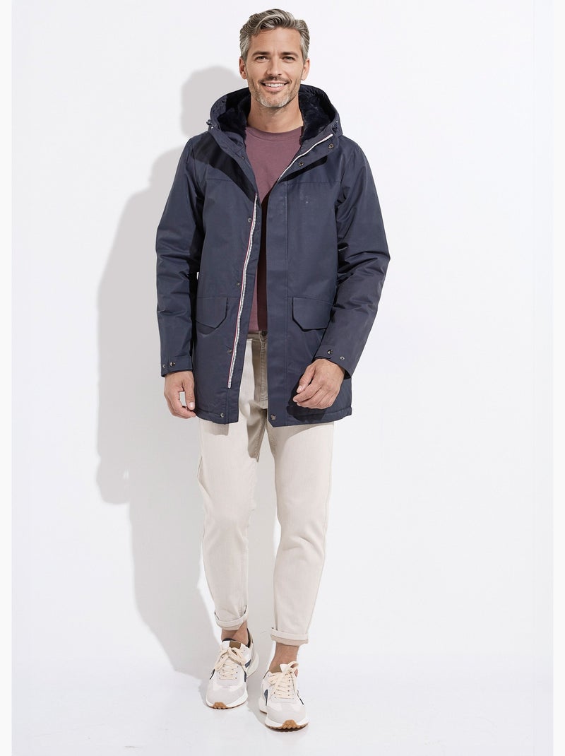 Parka con capucha forrada de piel - AFIBEL Azul marino - Kiabi