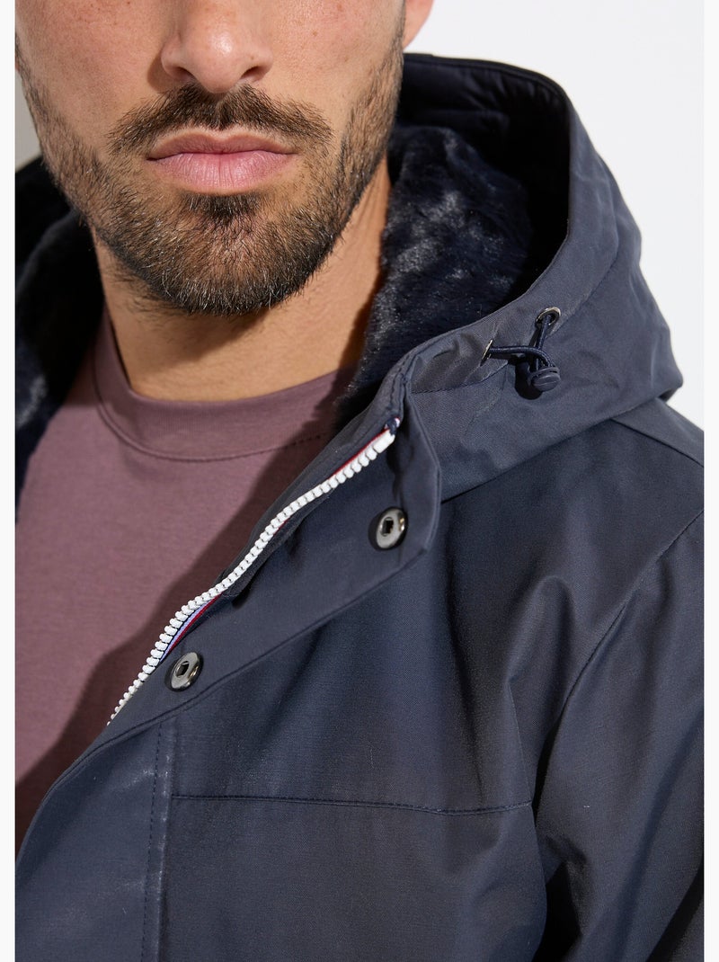 Parka con capucha forrada de piel - AFIBEL Azul marino - Kiabi