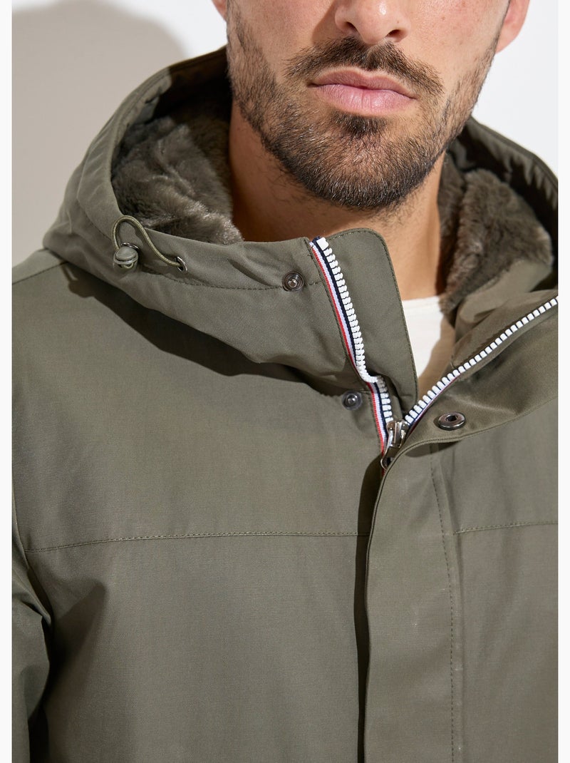 Parka con capucha forrada de piel - AFIBEL Caqui - Kiabi