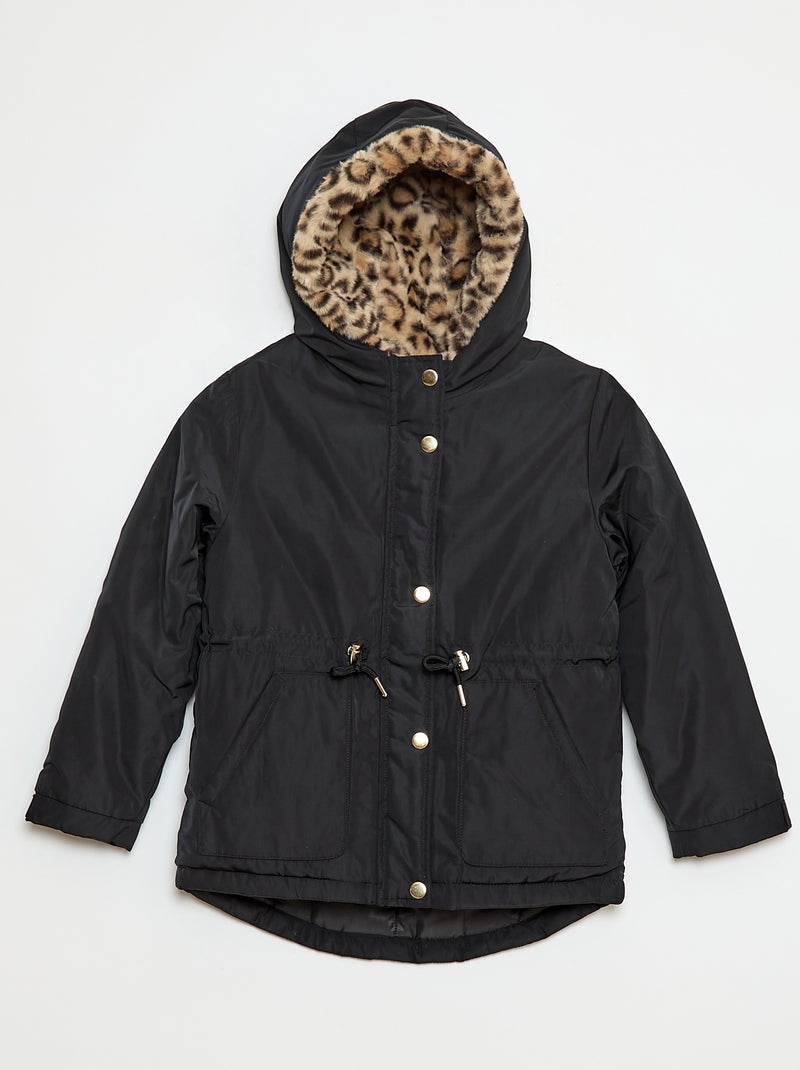 Parka con capucha forrada en pelo sintético Negro - Kiabi