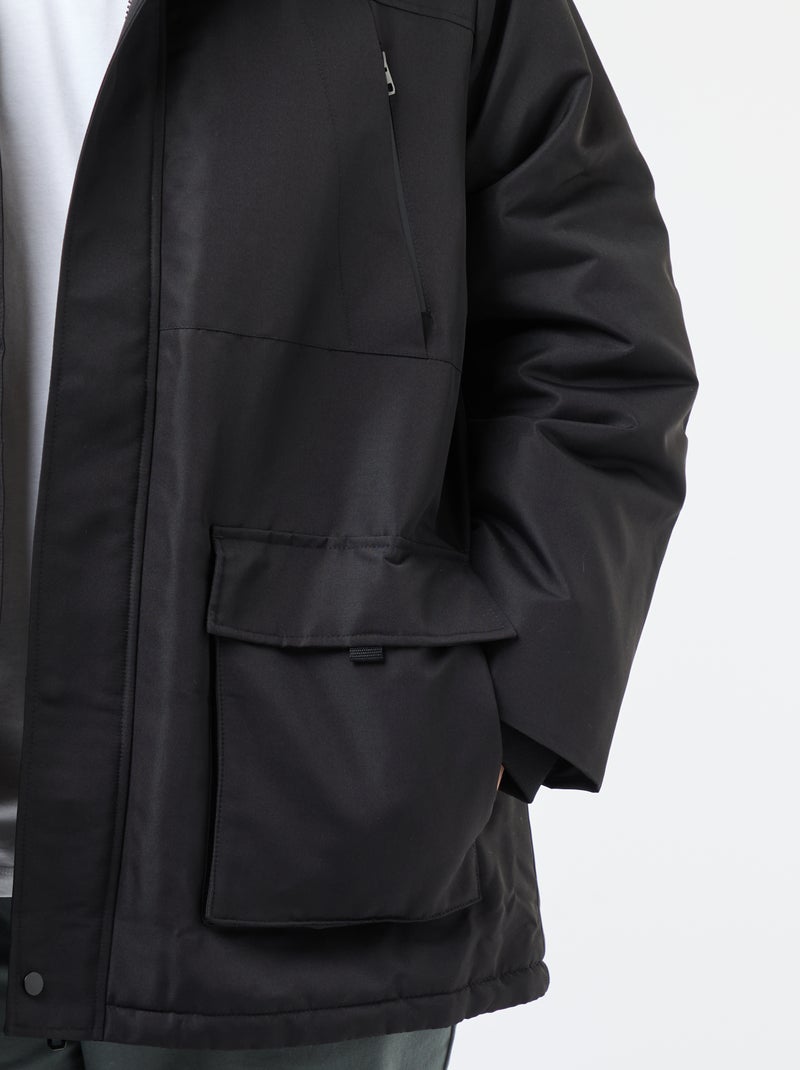 Parka con capucha lisa repelente al agua Negro - Kiabi