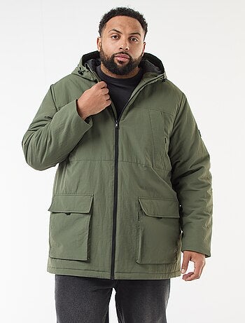 Parka con capucha y bolsillos de parche con doble entrada y forro polar