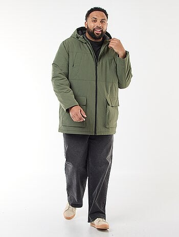 Parka con capucha y bolsillos de parche con doble entrada y forro polar