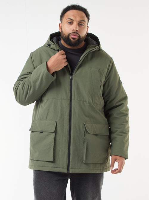 Parka con capucha y bolsillos de parche con doble entrada y forro polar - Kiabi