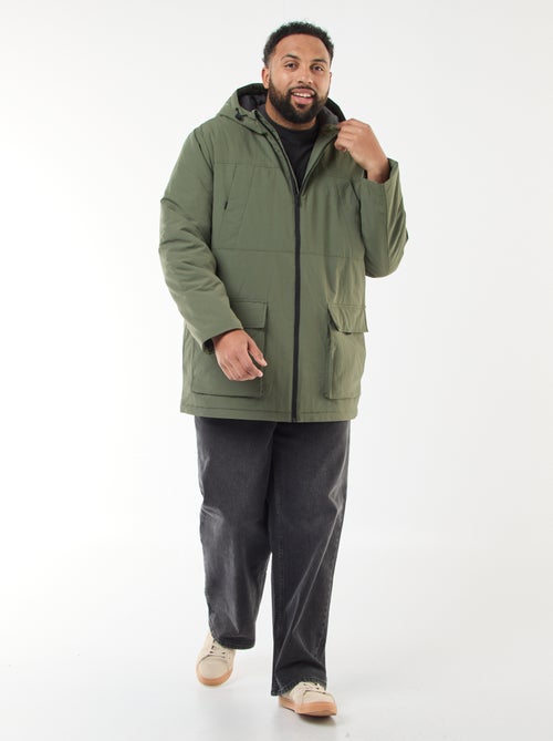 Parka con capucha y bolsillos de parche con doble entrada y forro polar - Kiabi