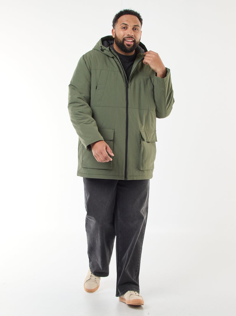 Parka con capucha y bolsillos de parche con doble entrada y forro polar Verde - Kiabi
