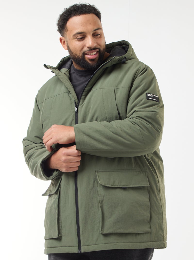 Parka con capucha y bolsillos de parche con doble entrada y forro polar Verde - Kiabi