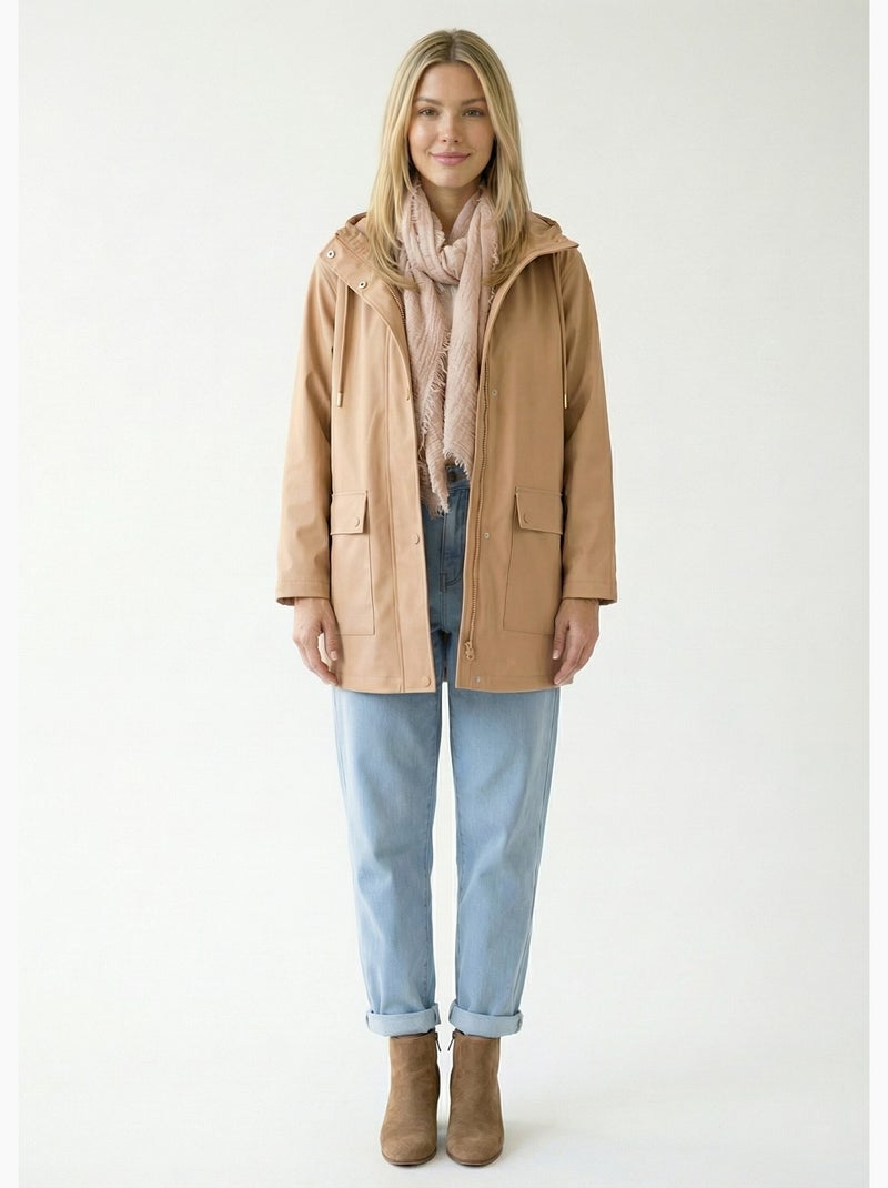 Parka con capucha y cremallera repelente al agua - Afibel Camel - Kiabi