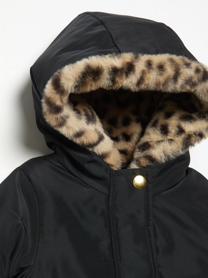 Parka con capucha y forro de pelo sintético Negro - Kiabi