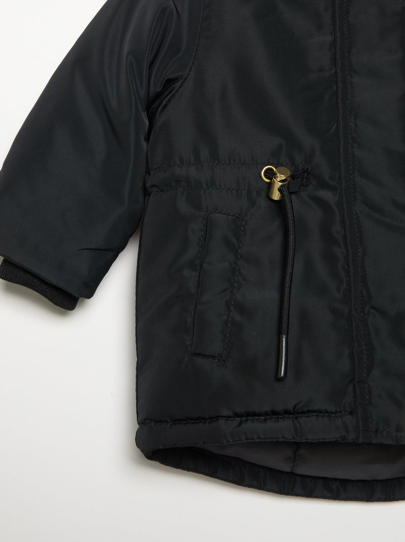 Parka con capucha y forro de pelo sintético Negro - Kiabi