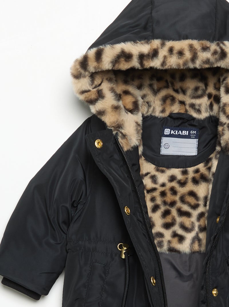 Parka con capucha y forro de pelo sintético Negro - Kiabi