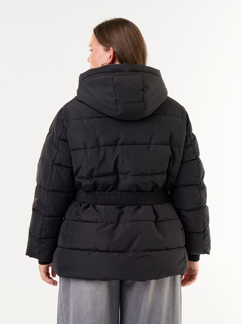 Parka con capucha y forro de pelo sintético Negro - Kiabi