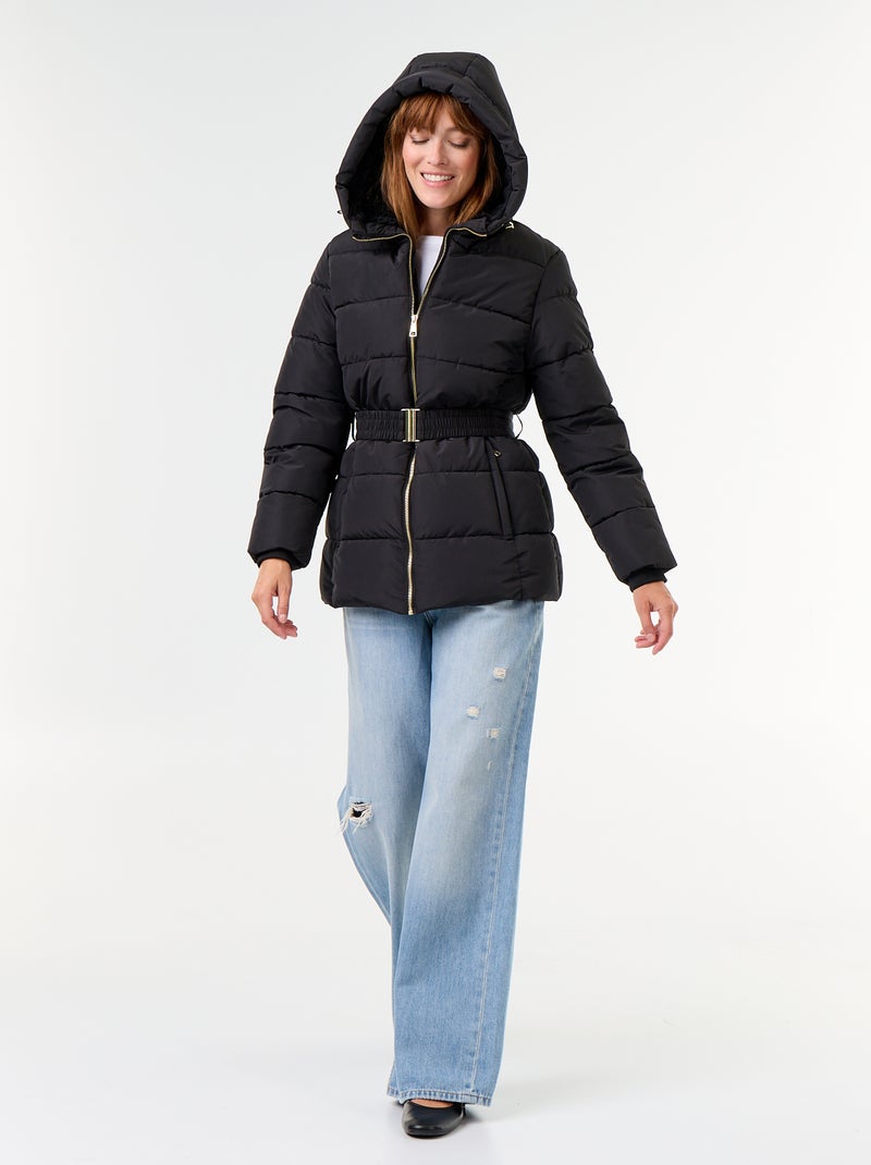 Parka con capucha y forro de pelo sintético Negro - Kiabi