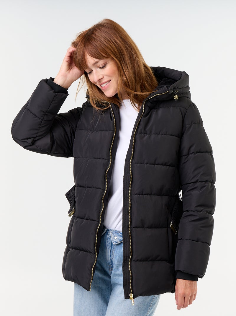 Parka con capucha y forro de pelo sintético Negro - Kiabi