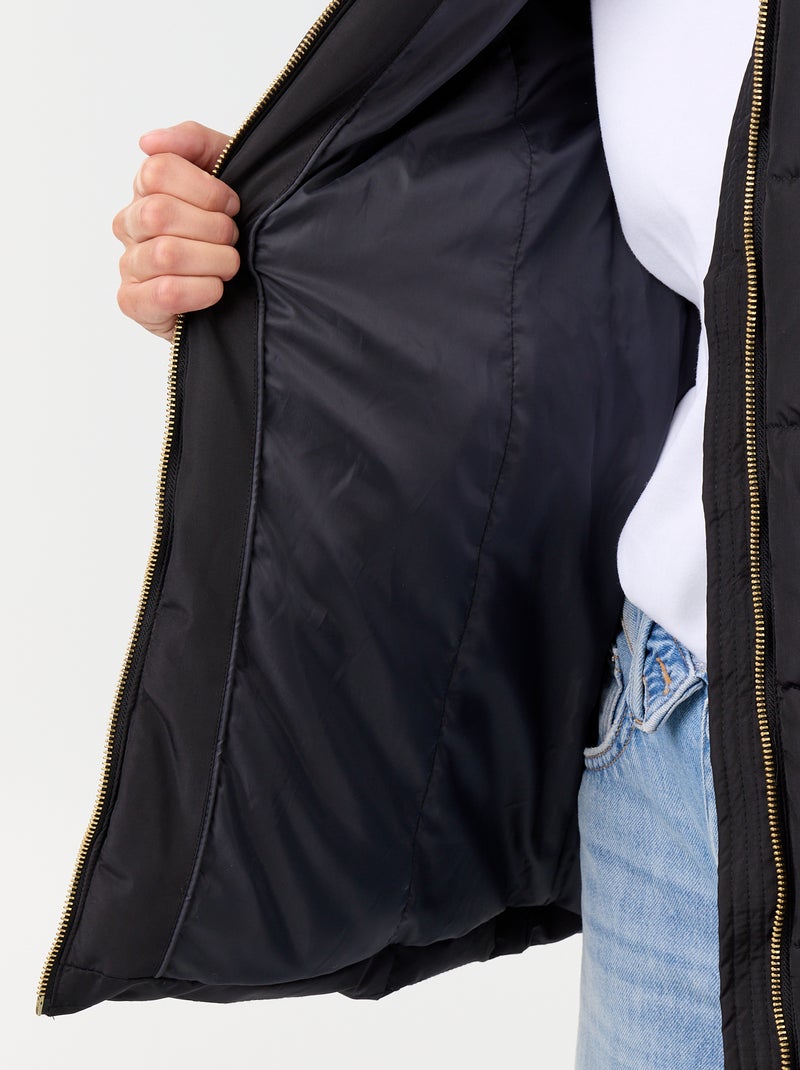 Parka con capucha y forro de pelo sintético Negro - Kiabi