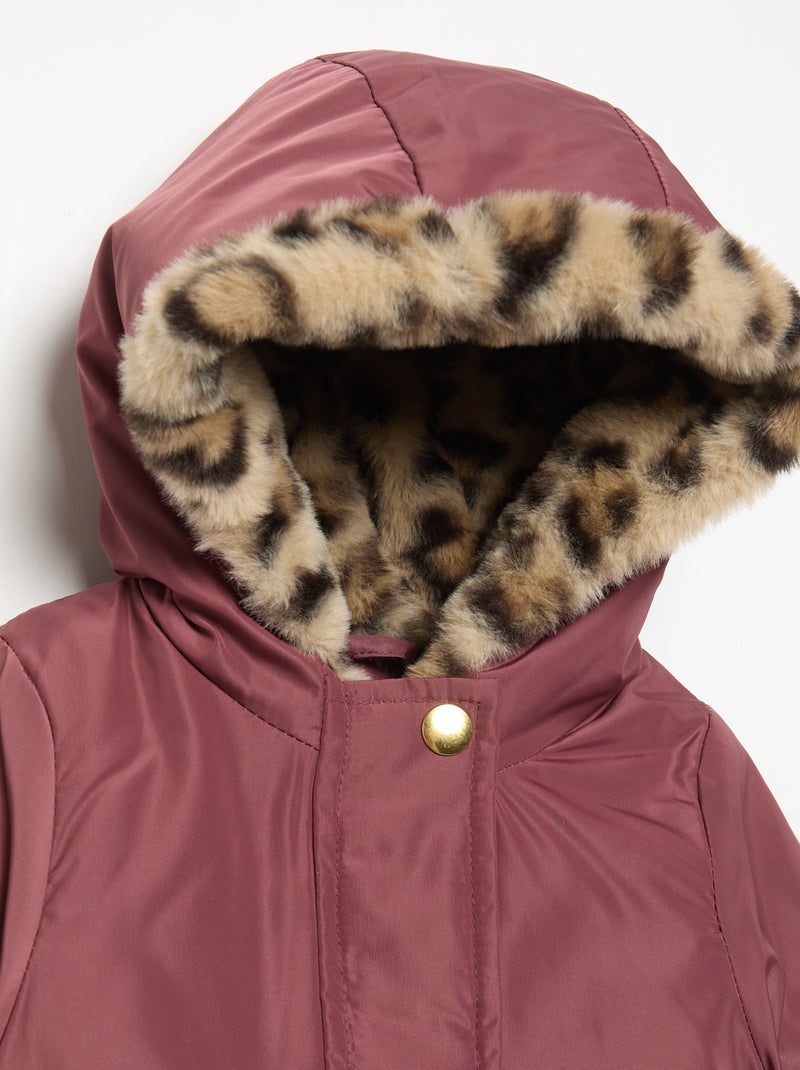 Parka con capucha y forro de pelo sintético Rosa - Kiabi