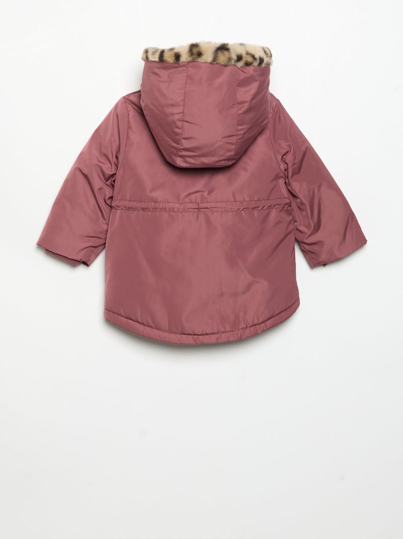 Parka con capucha y forro de pelo sintético Rosa - Kiabi