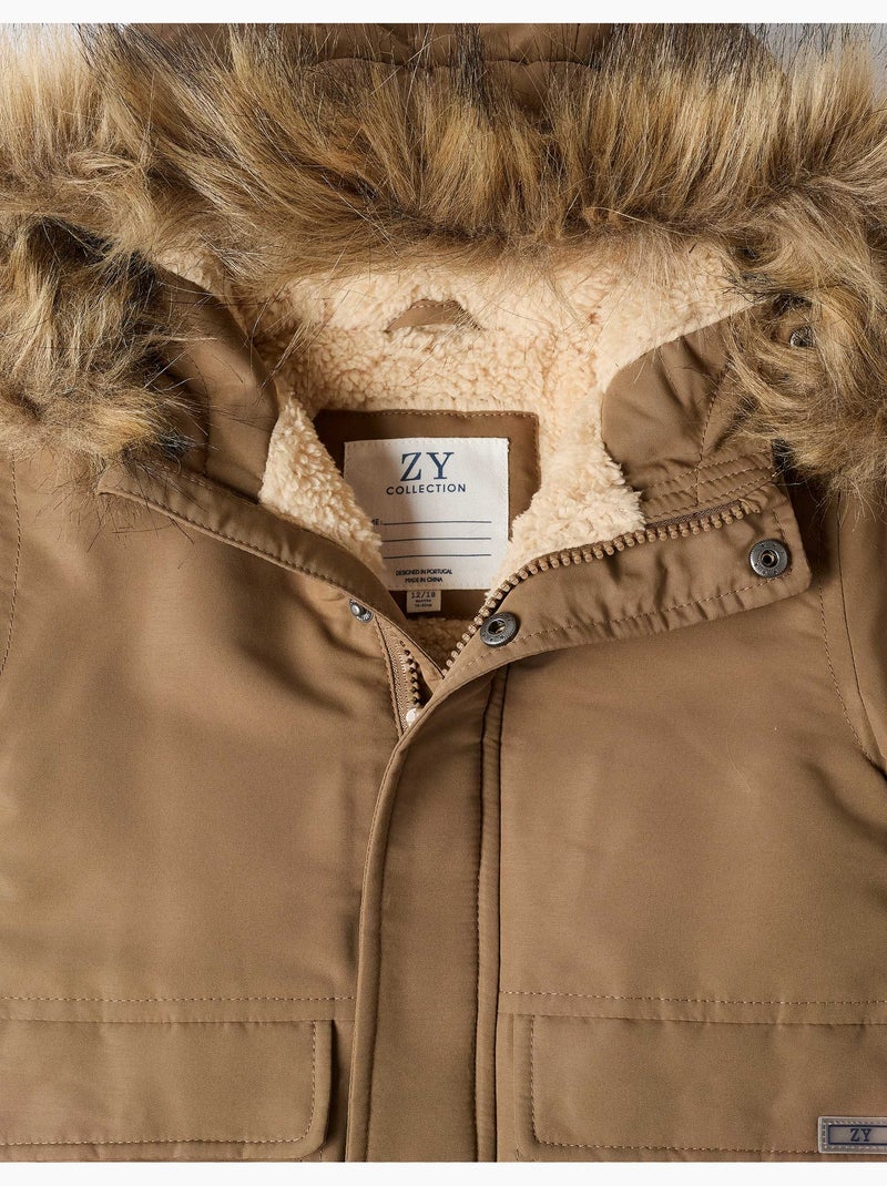 Parka con capucha y forro de sherpa Gris - Kiabi