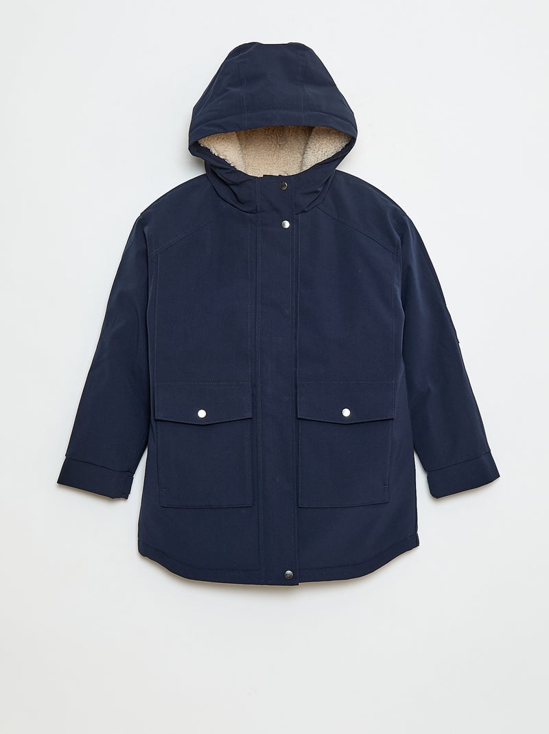 Parka con capucha y forro efecto borreguito Azul - Kiabi