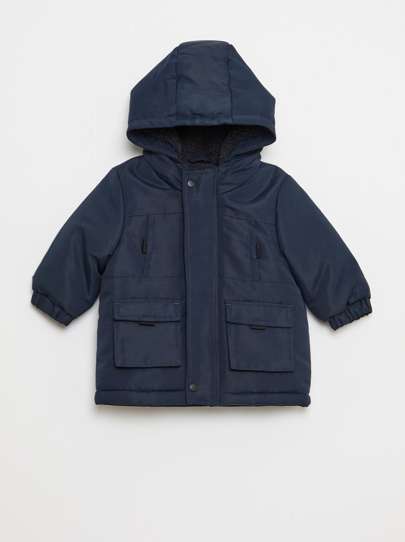 Parka con capucha y forro efecto borreguito Azul - Kiabi