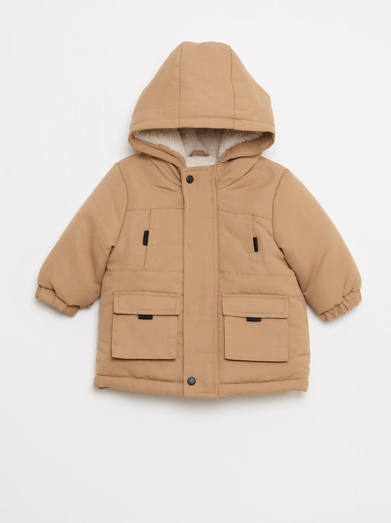 Parka con capucha y forro efecto borreguito Beige - Kiabi