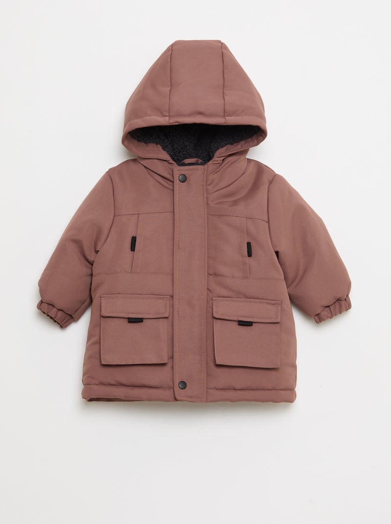 Parka con capucha y forro efecto borreguito Marron - Kiabi
