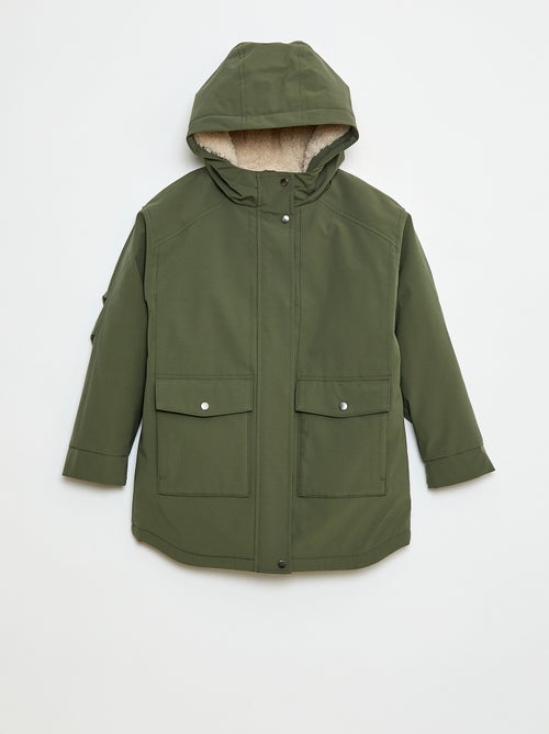 Parka con capucha y forro efecto borreguito - Kiabi