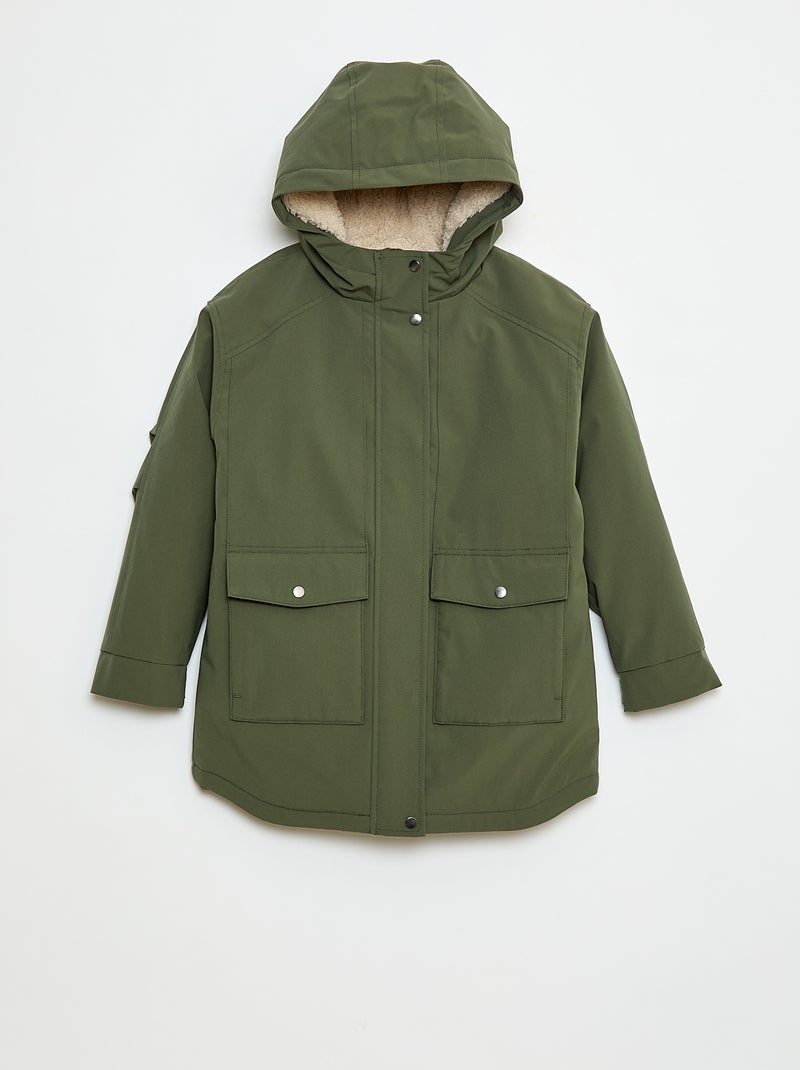 Parka con capucha y forro efecto borreguito Verde - Kiabi