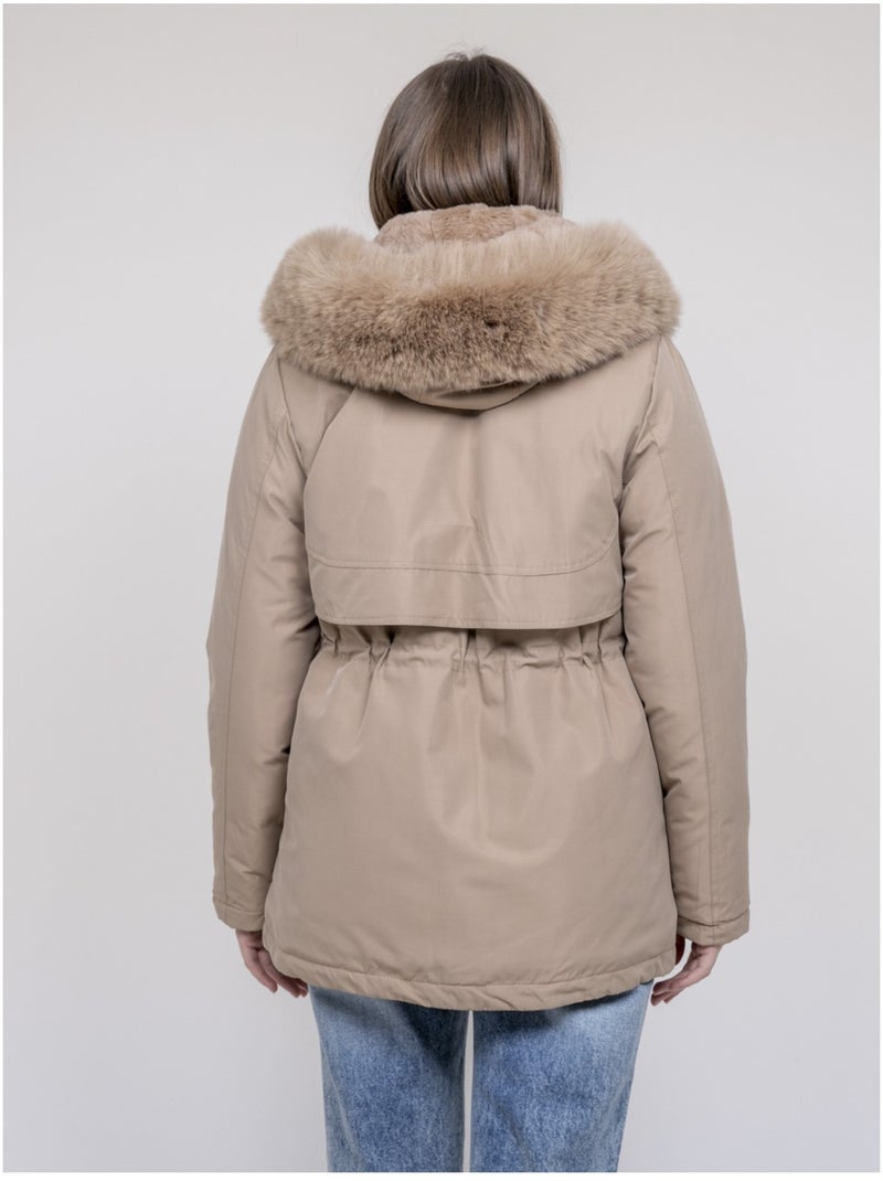 Parka con capucha y pelo sintético USMAR Beige - Kiabi