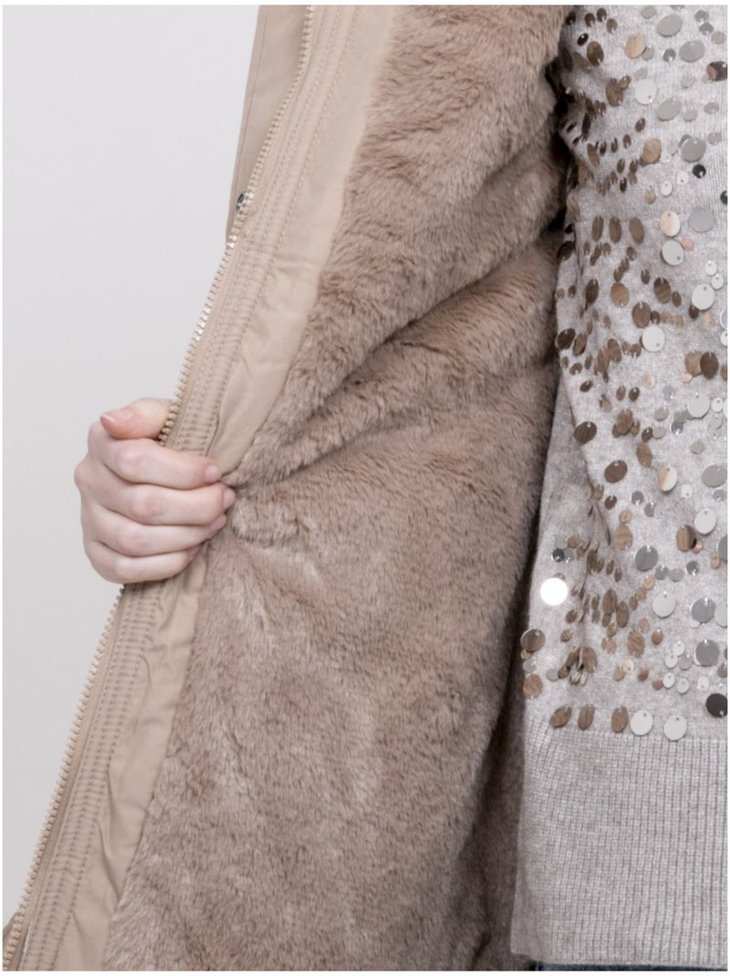 Parka con capucha y pelo sintético USMAR Beige - Kiabi