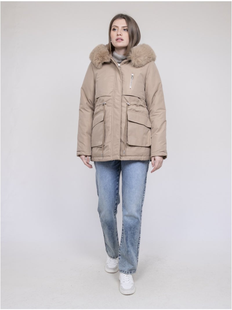 Parka con capucha y pelo sintético USMAR Beige - Kiabi