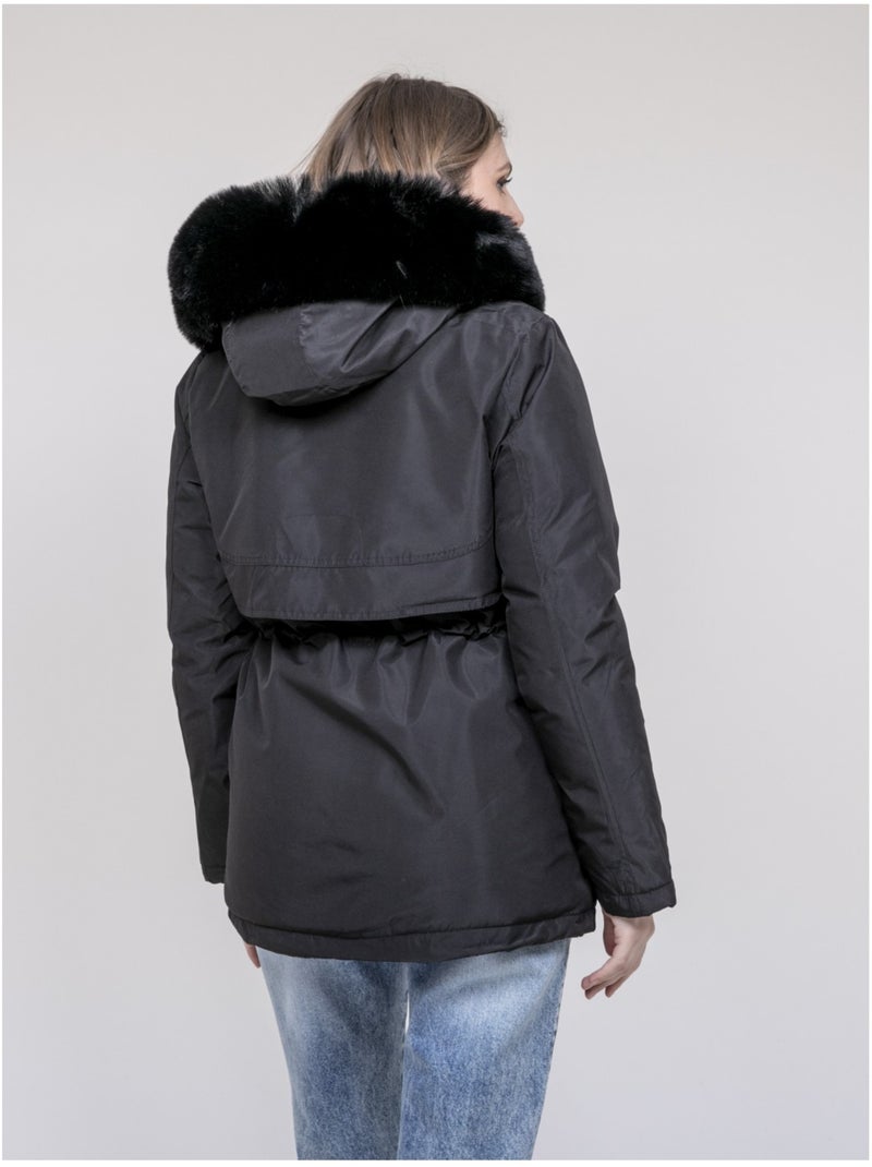 Parka con capucha y pelo sintético USMAR Negro - Kiabi