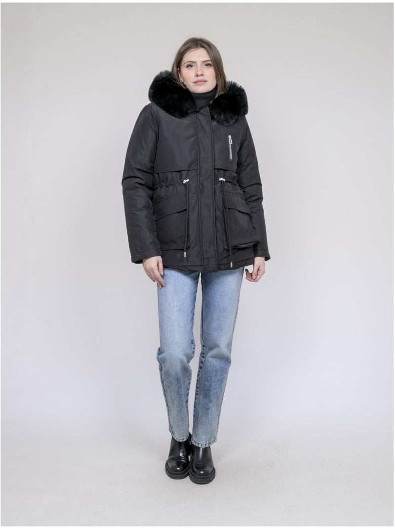 Parka con capucha y pelo sintético USMAR Negro - Kiabi