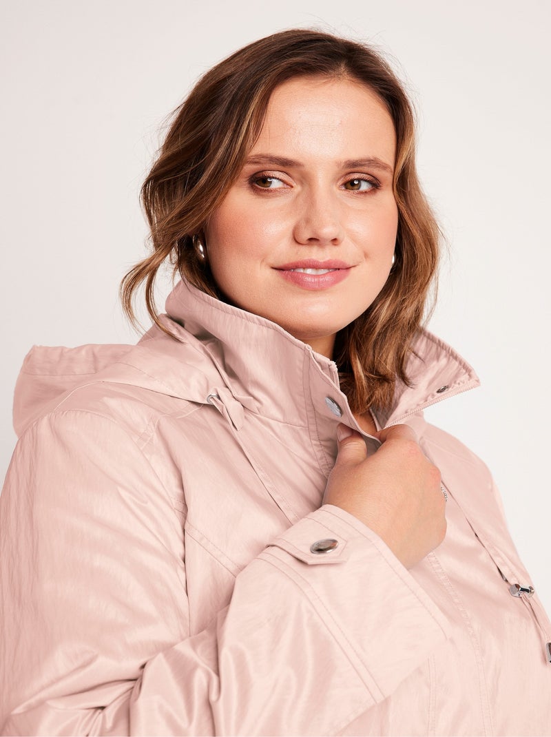 Parka con cremallera y cierre a presión, efecto satén - Afibel Rosa - Kiabi