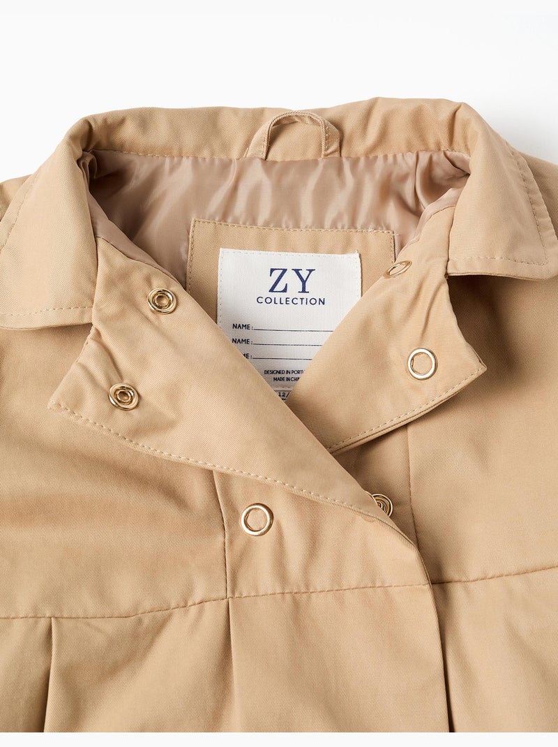 Parka con pliegues y capucha desmontable Beige claro - Kiabi