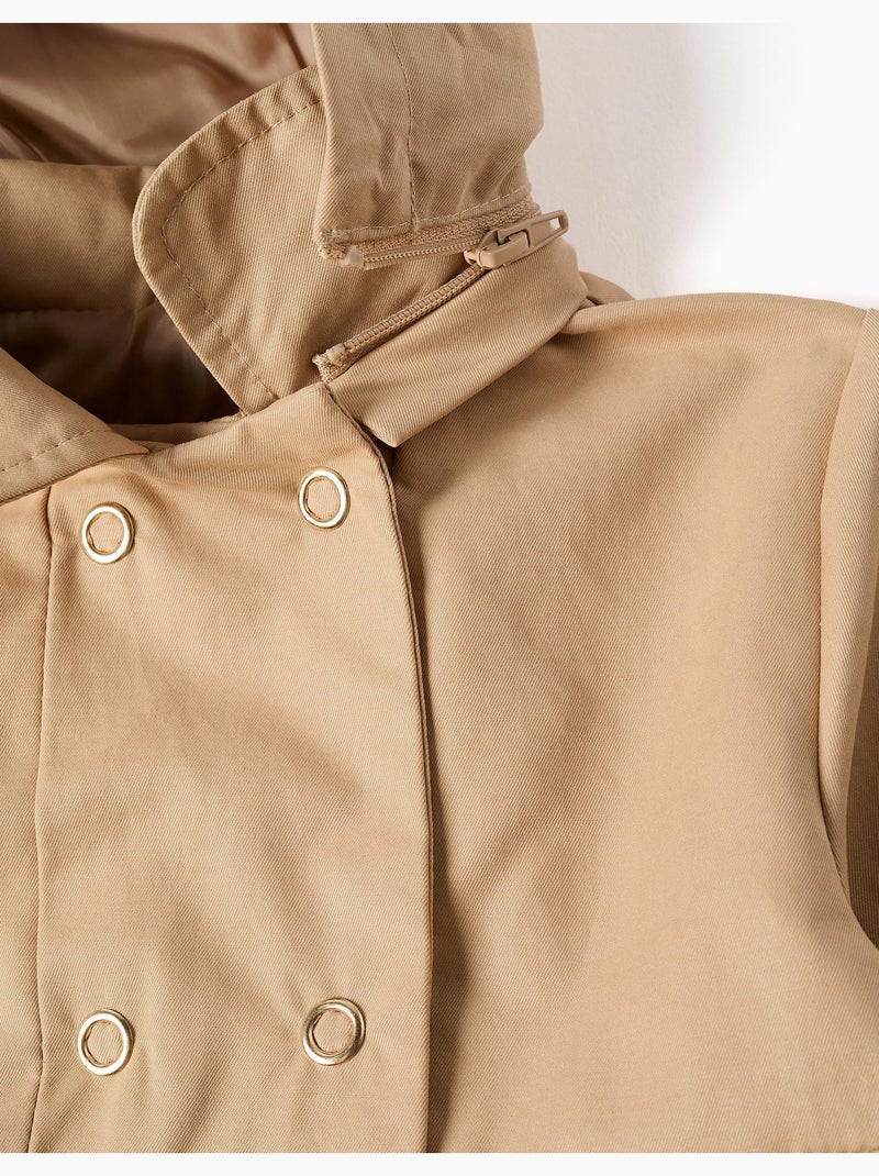 Parka con pliegues y capucha desmontable Beige claro - Kiabi