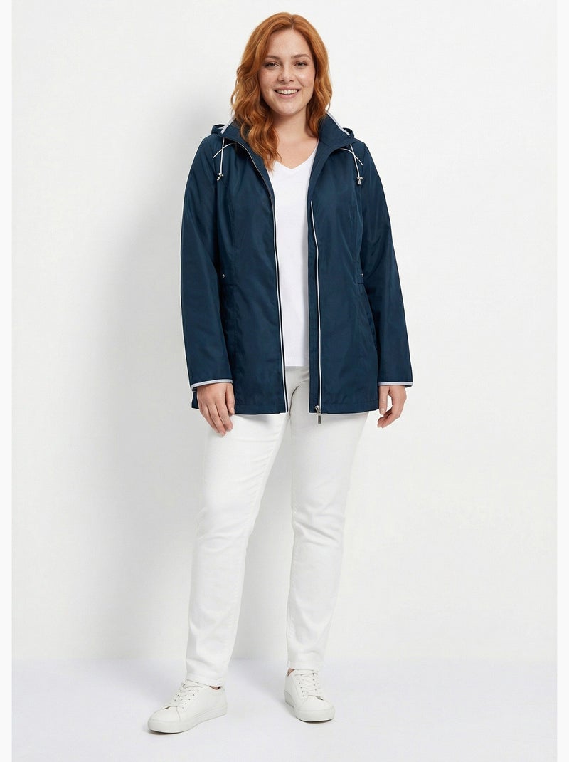 Parka corta ligera con cremallera y capucha - Afibel Azul - Kiabi