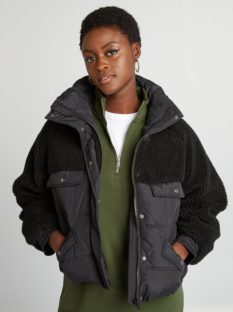 Parka de dos tejidos negro - Kiabi