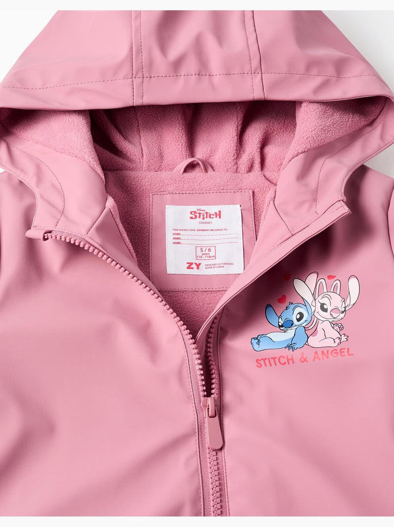 Parka de goma con capucha y estampado de Stitch y Angel Rosa oscuro - Kiabi