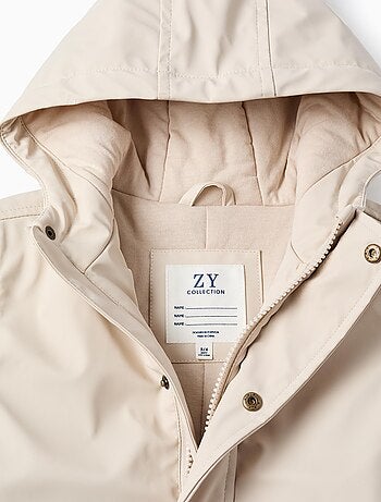 Parka de goma con capucha y forro en jersey