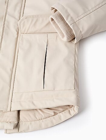 Parka de goma con capucha y forro en jersey