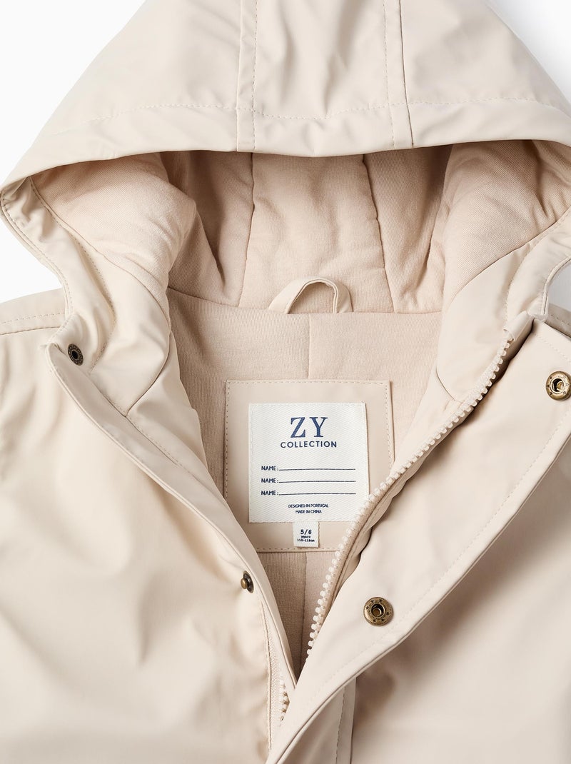 Parka de goma con capucha y forro en jersey Gris claro - Kiabi