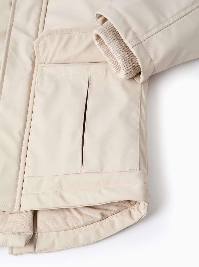 Parka de goma con capucha y forro en jersey Gris claro - Kiabi