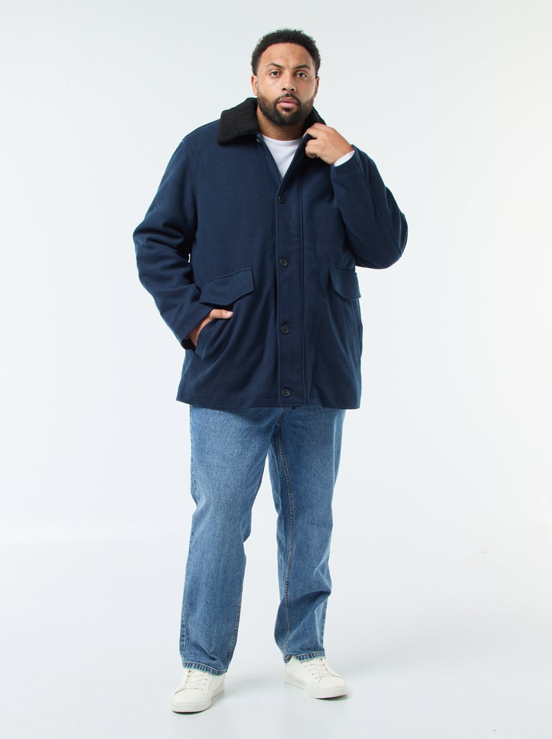 Parka de lana con cuello efecto borreguito Azul - Kiabi