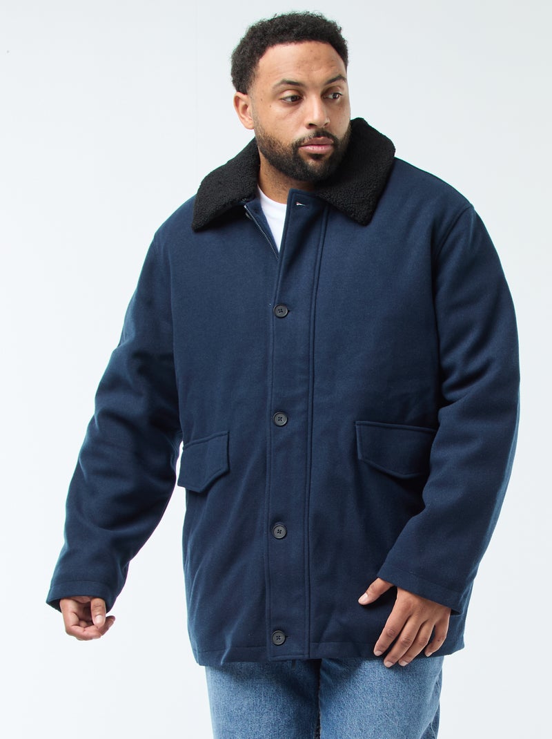 Parka de lana con cuello efecto borreguito Azul - Kiabi