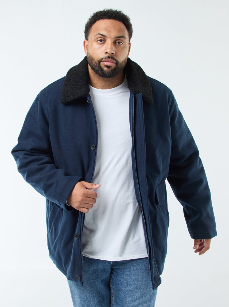 Parka de lana con cuello efecto borreguito Azul - Kiabi